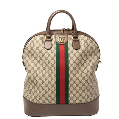 Pre-owned Gucci Brown/beige Gg Supreme Canvas And Leather Ophidia Duffel Bag