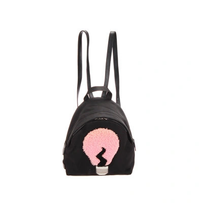 Pre-owned Fendi Black Fabric Nylon Mini Shearling Light Bulb Backpack