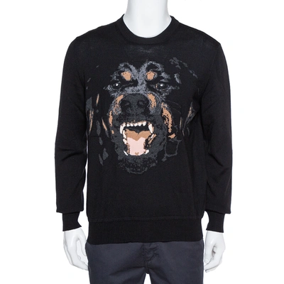Pre-owned Givenchy Black Wool Rottweiler Intarsia Knit Sweater L