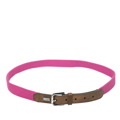 Pre-owned Dolce & Gabbana Pink/brown Canvas And Leather Belt 115 Cm