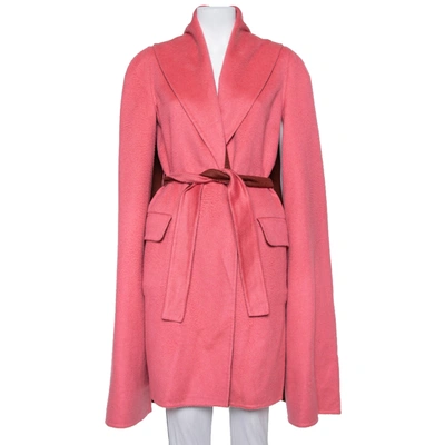 Pre-owned Max Mara X Atelier Coral Pink Cashmere Belted Cape Coat M