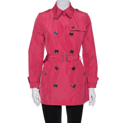 Pre-owned Burberry Brit Ruby Pink Synthetic Mid Length Belted Coat M