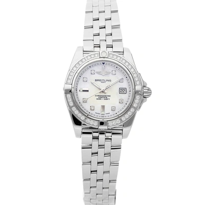 Pre-owned Breitling Mop Diamonds Stainless Steel Galactic A71356la/a708 Women's Wristwatch 32 Mm In White