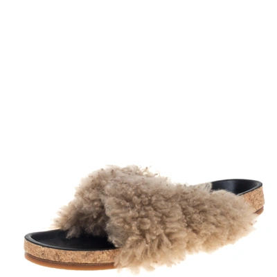 Pre-owned Chloé Beige Shearling Slide Sandals Size 41