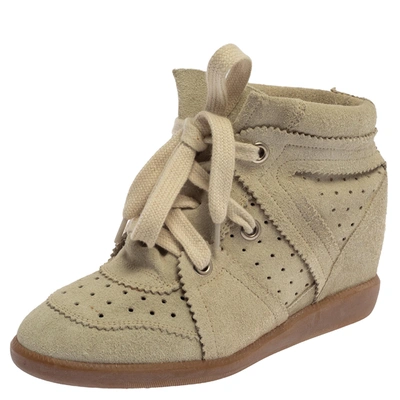 Pre-owned Isabel Marant Light Grey Suede Bobby Lace Up Wedge Trainers Size 37