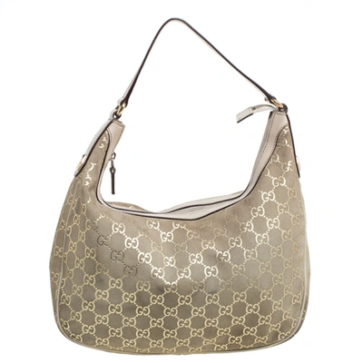 Pre-owned Gucci Beige Gg Suede And Leather Charmy Hobo