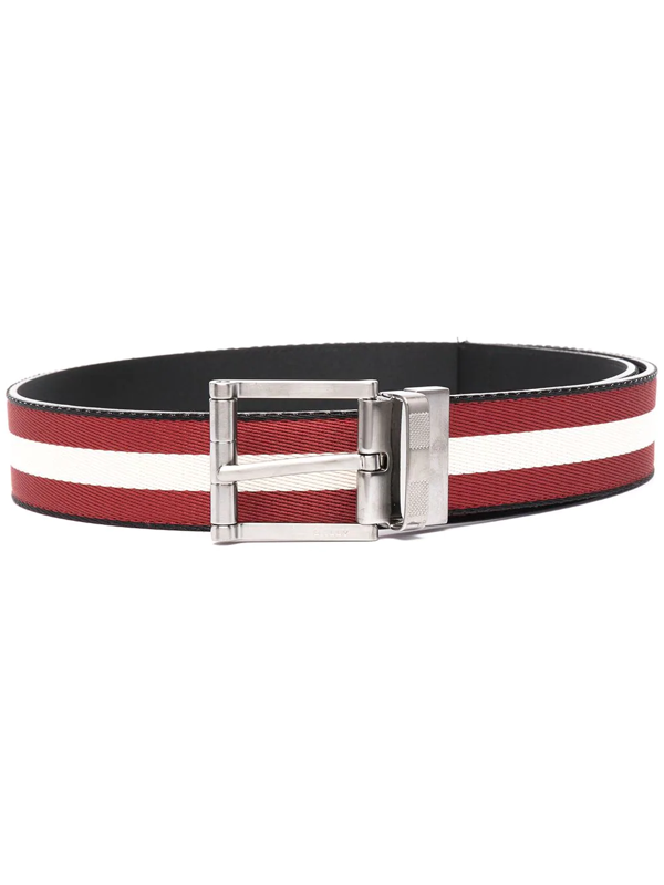Bally Taylan Striped Leather Belt In Red | ModeSens
