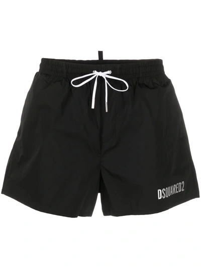 Shop Dsquared2 Metallic-logo Swim Shorts In Black