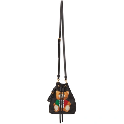 Shop Moschino Black Nylon Italian Teddy Bucket Pouch In A1555 Black