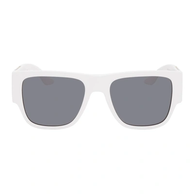 Shop Versace White Greca Sunglasses