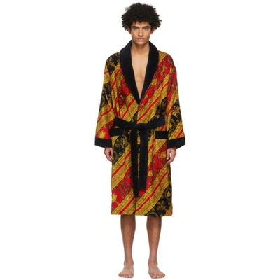 Shop Versace Navy & Red I Heart Baroque Print Bath Robe In Z7501 Red