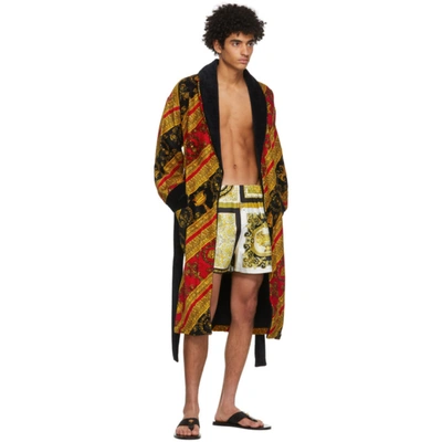 Shop Versace Navy & Red I Heart Baroque Print Bath Robe In Z7501 Red