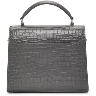 Shop Saint Laurent Grey Croc Mini Cassandra Top Handle Bag In 1112 Storm