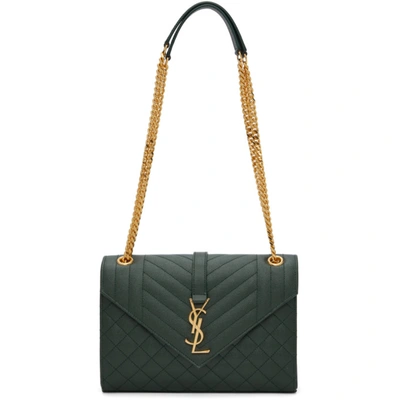 Shop Saint Laurent Green Medium Envelope Bag In 3045 Dkgreen