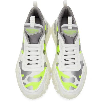 Shop Valentino White And Green  Garavani Camo Rockrunner Sneakers In 2sm Lime-si