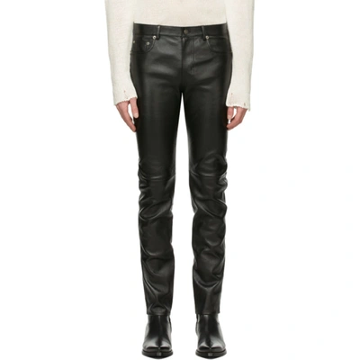 Shop Saint Laurent Black Leather Skinny Pants In 1000 Black