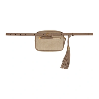 Shop Saint Laurent Beige & Taupe Canvas Lou Belt Bag In 9673 Natural/taupe