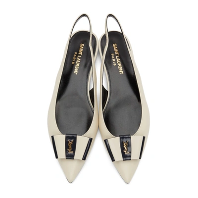 Shop Saint Laurent Off-white Anaïs Slingback Flats In 1912 Pearl/navy