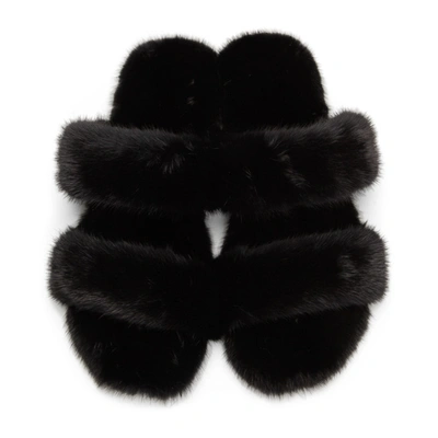 Shop Saint Laurent Black Mink Bleach Slides In 1000 Black