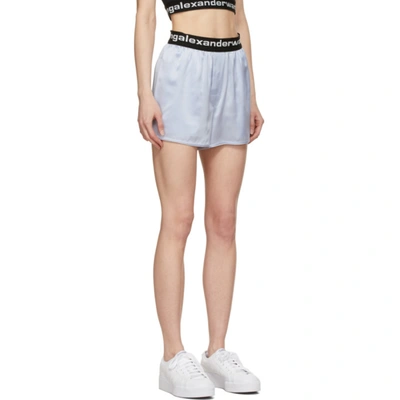 Shop Alexander Wang T Blue Silk Logo Elastic Shorts In 454 Xenon Blue