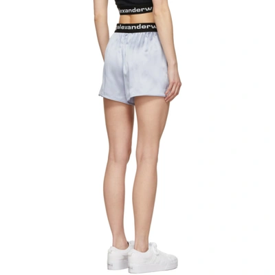 Shop Alexander Wang T Blue Silk Logo Elastic Shorts In 454 Xenon Blue