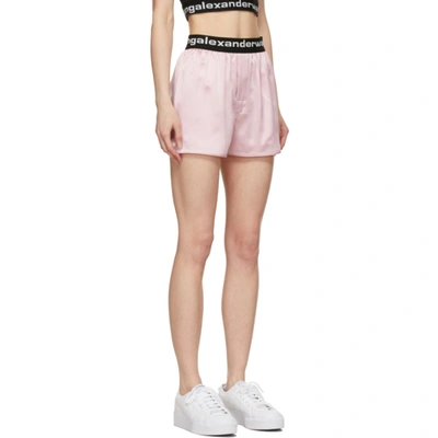 Shop Alexander Wang T Pink Silk Logo Elastic Shorts In 682 Cradle Pink