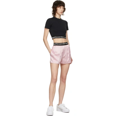 Shop Alexander Wang T Pink Silk Logo Elastic Shorts In 682 Cradle Pink