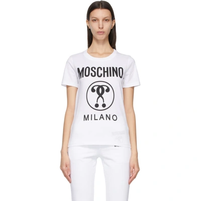Shop Moschino White Double Question Mark T-shirt In A2001 White