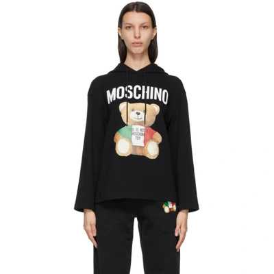 Shop Moschino Black Large Italian Teddy Bear Hoodie In V1555 Black