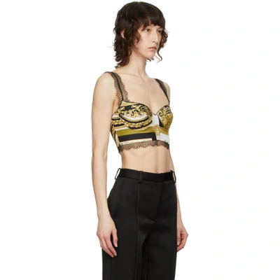Shop Versace Black & Gold Lace Barocco Camisole In 5w060 Bianc