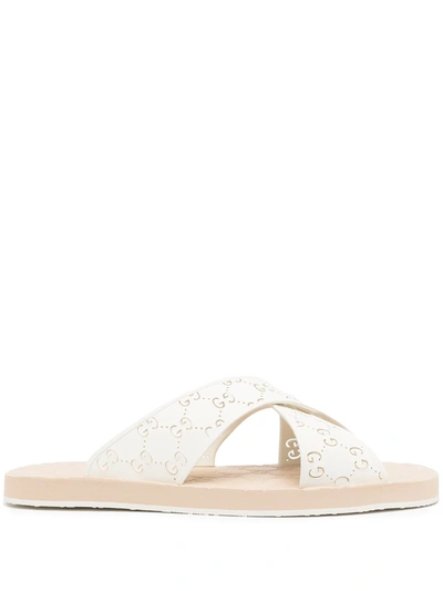Shop Gucci Logo-perforated Sandals In White