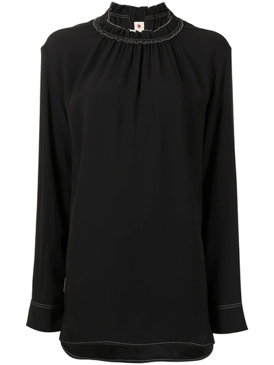 Shop Marni Ruffled-neck Buttoned Blouse In Black