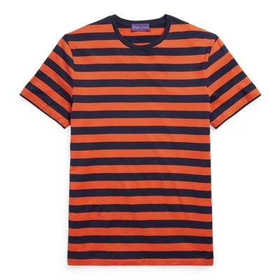 Shop Ralph Lauren Striped Lisle Crewneck T-shirt In Bittersweet/cls Chrmn Nav