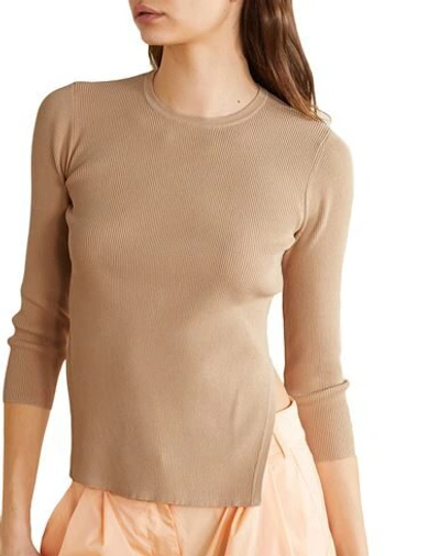 Shop Tibi Woman Sweater Camel Size L Viscose, Polyamide In Beige