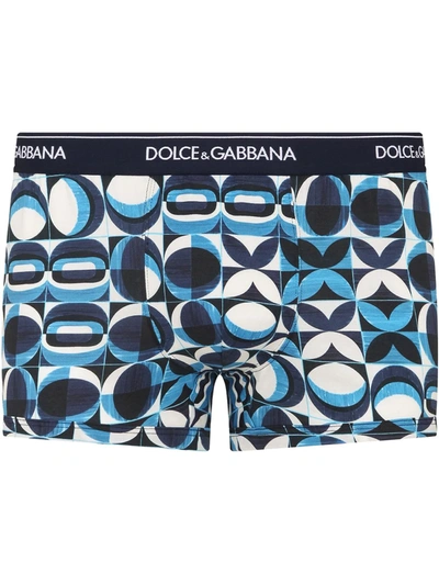 Shop Dolce & Gabbana Majolica-print Cotton Boxer Shorts In White