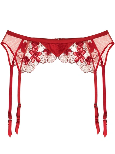 Shop Fleur Du Mal Violet Garter Belt In Red