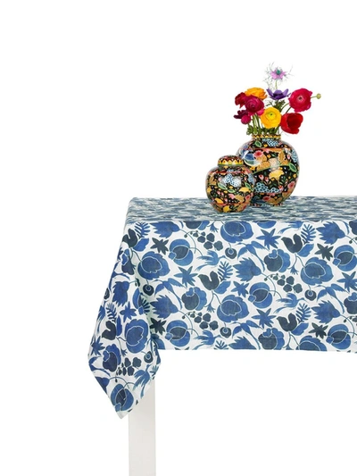 La Doublej Floral-print Linen Tablecloth In White