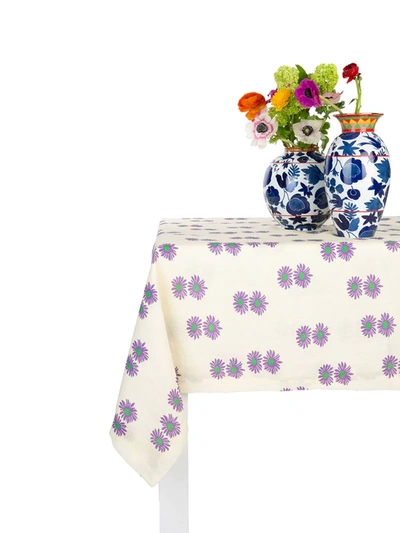 La Doublej Margherita-print Linen Tablecloth In White