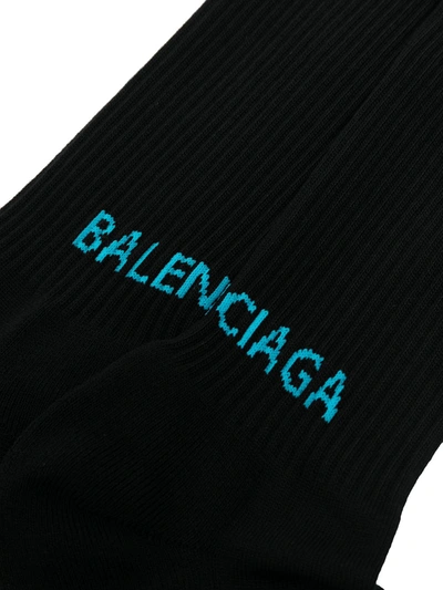 Shop Balenciaga Ribbed Logo Socks In Black