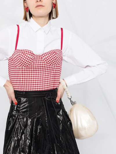 Red Valentino Houndstooth-pattern Bustier Bodysuit In Red
