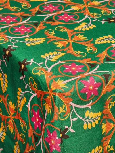 Shop La Doublej Floral-print Linen Tablecloth In Green