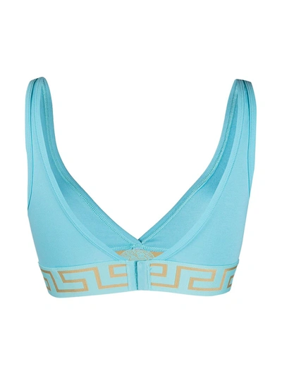 Shop Versace Greca-trim Triangle Bra In Blue