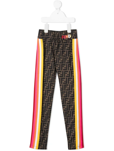 Shop Fendi Zucca Side-stripe Track Pants In Brown