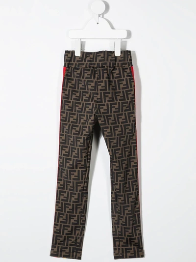 Shop Fendi Zucca Side-stripe Track Pants In Brown
