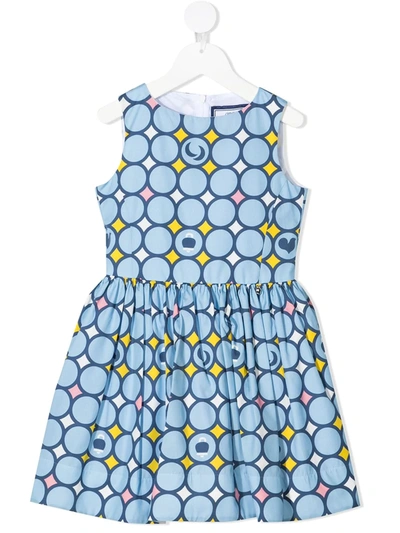 Shop Simonetta Geometric-print Empire-line Sleeveless Dress In Blue