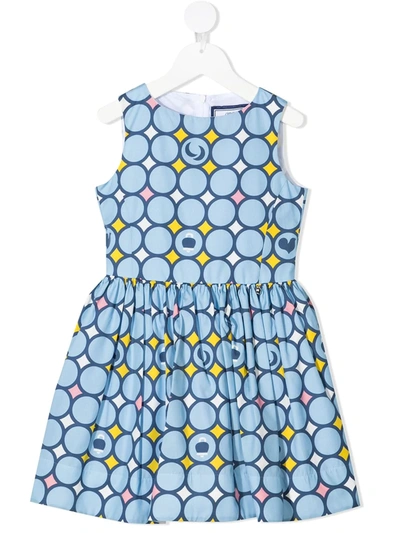 Simonetta Geometric-print Empire-line Sleeveless Dress In Blue