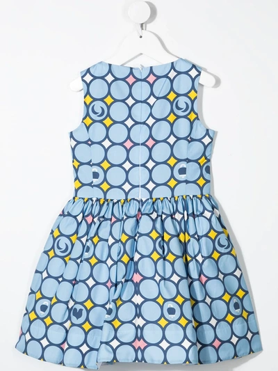 Simonetta Geometric-print Empire-line Sleeveless Dress In Blue