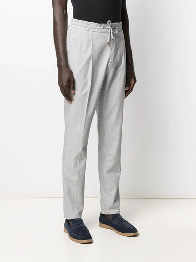 Pre-owned Brunello Cucinelli Striped Slim-fit Trousers In White
