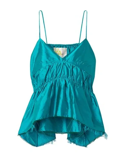 Shop Marques' Almeida Woman Top Turquoise Size Xs Silk In Blue