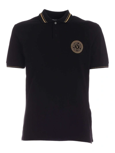 Shop Versace Jeans Couture V-emblem Embroidery Polo Shirt In Black